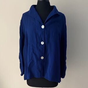Fridaze Sapphire Linen Blazer with Mother of Pearl Buttons EUC Size 1X